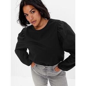 GAP Women’s Long Puff Sleeve Cotton Blouse In Black - Size Small
